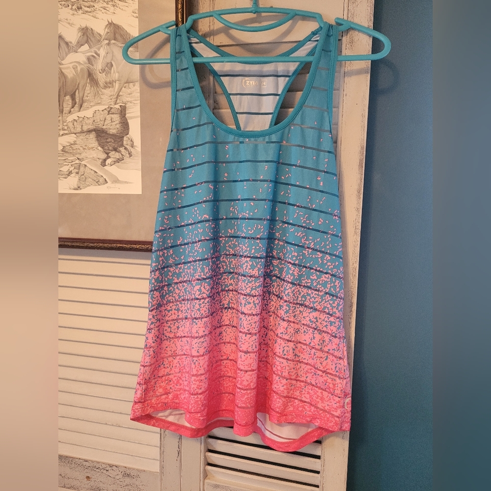 ZYIA Teal and Pink Striped Tank Top